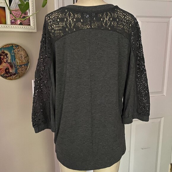 VENUS Dark Gray Crochet shoulder Slouchy Dolman Y2K Shirt tunic *MEDIUM* - Picture 3 of 4